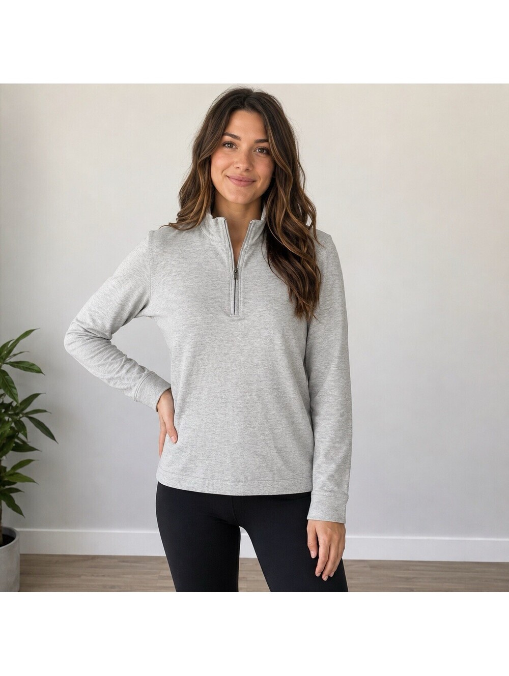 Hawker Rye Women’s Small Gray Quarter Zip Pullover Cotton Blend Minimalist